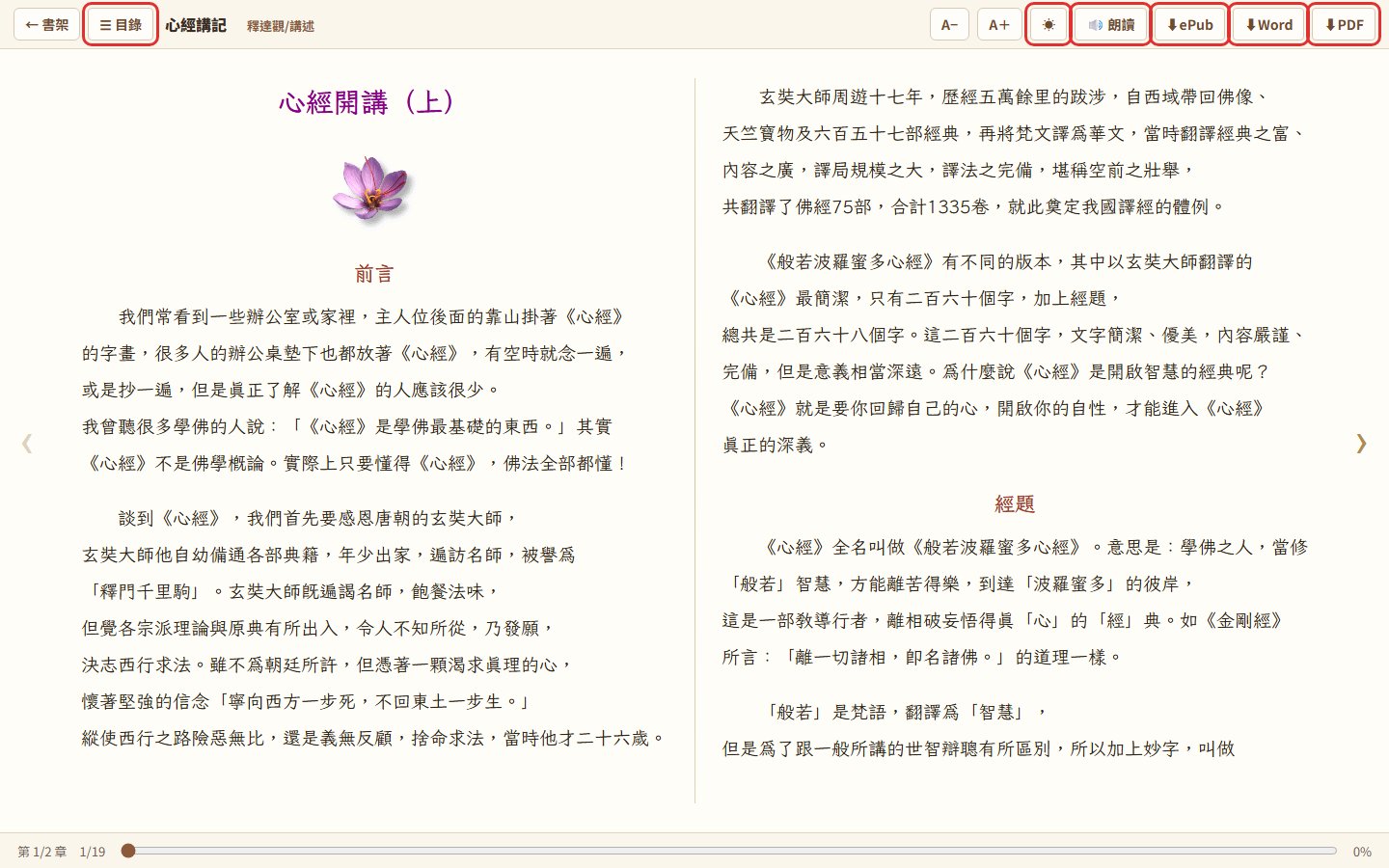 電子書閱讀器:目錄、字級、色系、朗讀與三格式下載